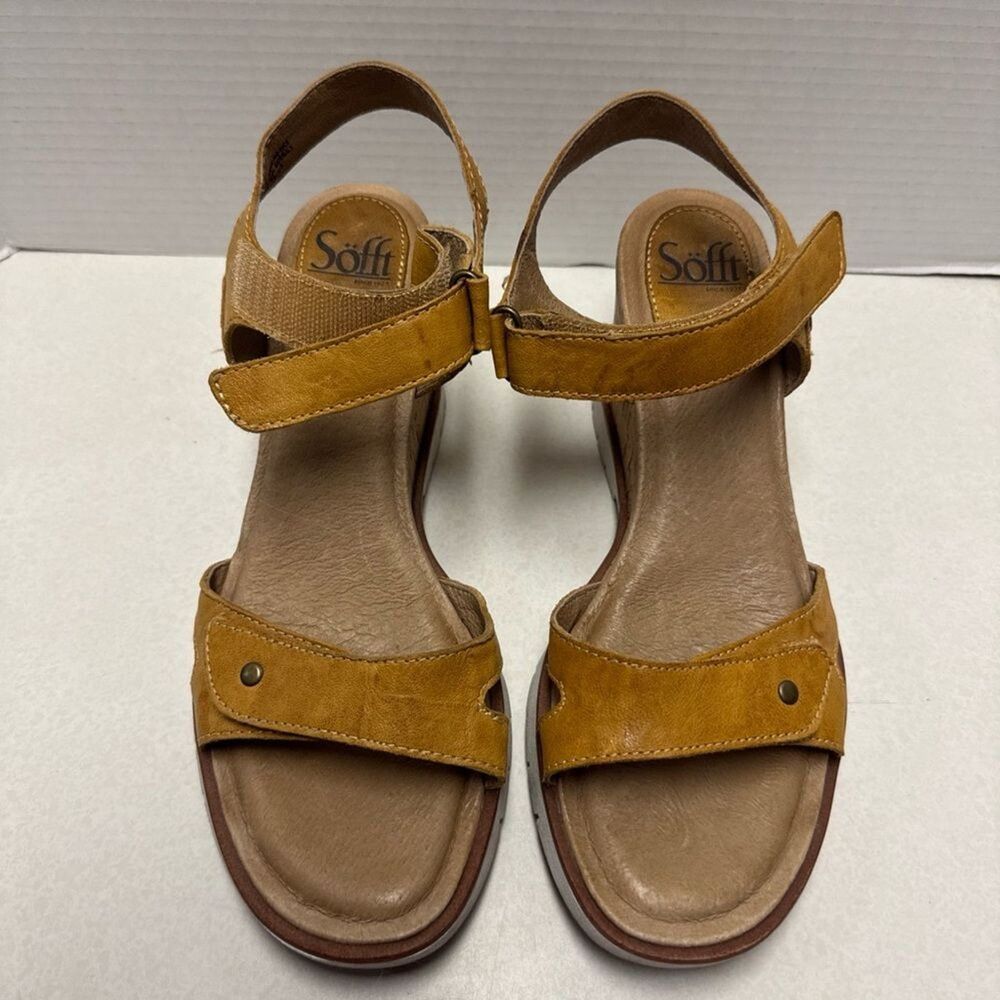 Söfft Sandals Women's Strappy Yellow Leather Ankle Strap Wedge 10M